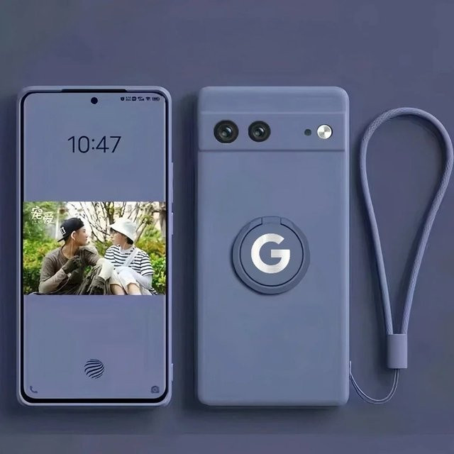 Original Flüssigsilikon-Hülle mit drehbarem Ringhalter und Handgelenkschlaufe für Google Pixel 11 Pro XL, 10A, 9A, 8, 7 Pro in Pink oder Blue - Bild 1