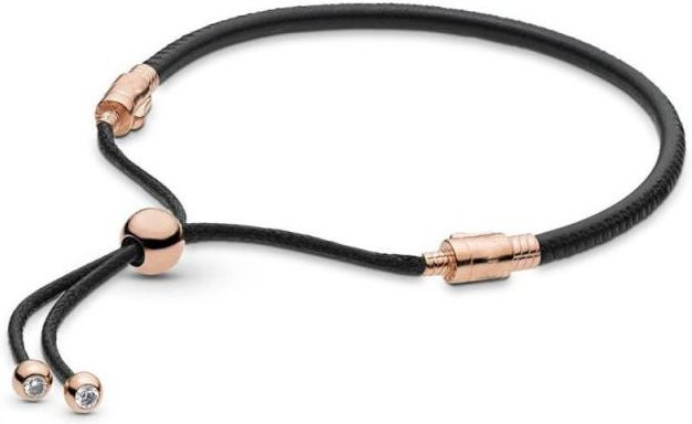 YIRAN Jewelry Armband, 925 Sterling Silber, Rosa Lederseil, schwarz, Damen, 21cm - Bild 1