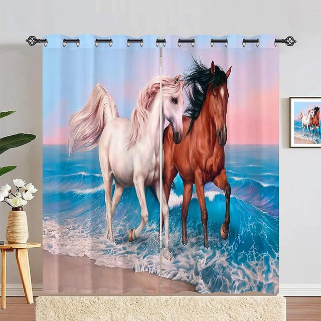 Yiran Furniture Verdunkelungsvorhänge mit Pferdemotiv, 2er-Set, Mehrfarbig, B: 55 cm, H: 120 cm - Bild 1