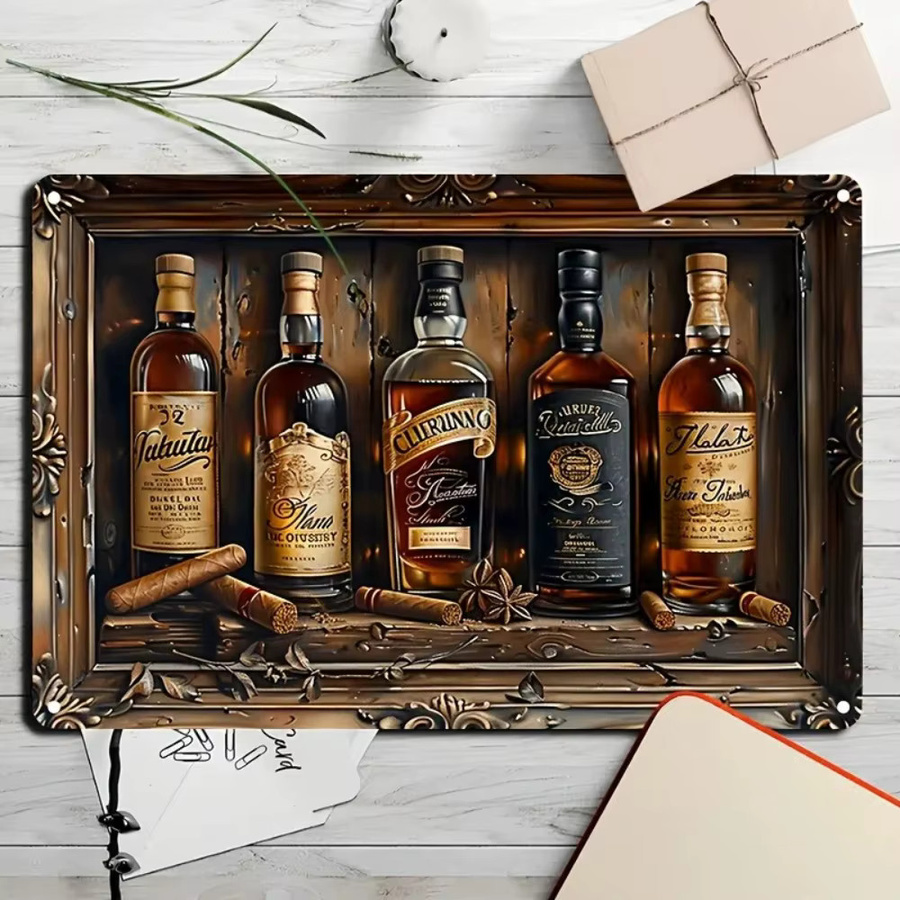 WhiskeyCigarVibe Aluminiumschild Whiskey & Square als Vintage Hängekunst für Bar, Heim oder Restaurant, Farbe: Mehrfarbig, B/H: 20,06 x 20,32 cm - Bild 2