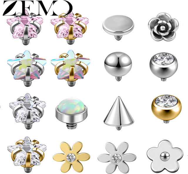 ZEMO Dermal Anchor Top, Edelstahl, Kristall, Silber, Unisex - Bild 1