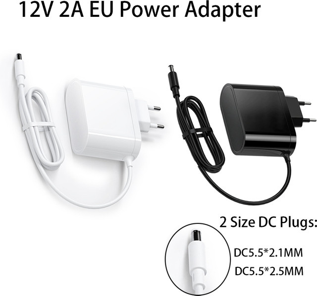 EU-Netzadapter AC 100-240V zu DC 12V 2A 24W in Schwarz mit Dual-DC-Anschluss 5,5x2,1mm und 5,5x2,5mm für LED-Lichtleisten und Router - Bild 1