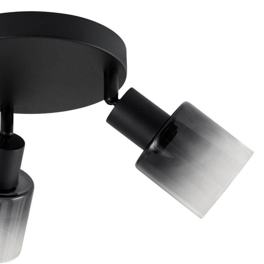 Pocoline Spotrondell Arthur 3-flgige Deckenleuchte aus Metall und Rauchglas in Schwarz, H: 18 cm, B: 43 cm, E14 Fassung - Bild 2