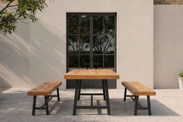 OUTFLEXX Oslo Garten-Essgruppe aus Akazie in Natur, Set für 6 Personen mit Tisch und 2 Bänken, FSC-zertifiziert - Bild 1