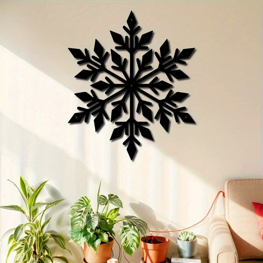 CIFBUY Schneeflocken-Wandskulptur aus Metall in Schwarz, rustikale geometrische Dekoration für Innen und Außen, B/H: 40 x 40 cm - Bild 5