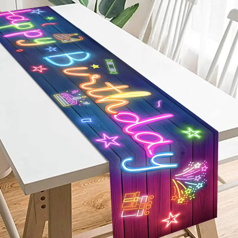 VIKAMA Neon Glow Party Tischläufer mit fluoreszierendem Kugel-Stern-Muster in Multicolour, Breite: 35 cm, Länge: 180 cm - Bild 2