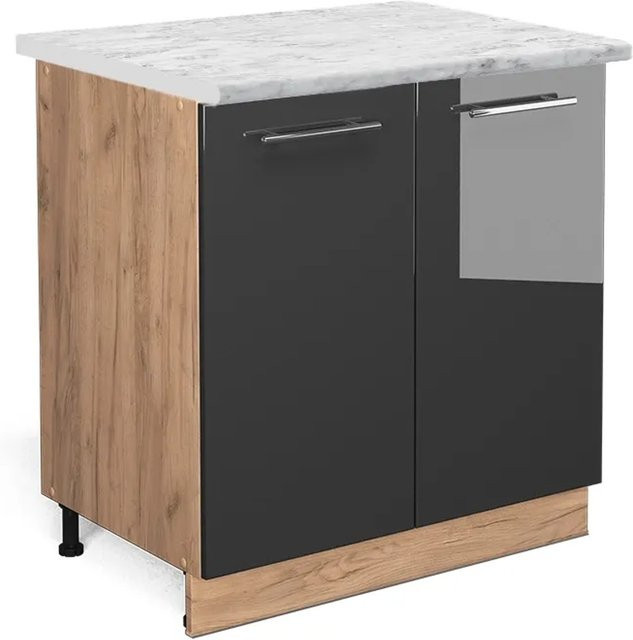 Vicco Spülenunterschrank Fame-Line in Anthrazit Hochglanz und Goldkraft Eiche mit Regal, B/T/H: 80 x 60 x 82 cm - Bild 1