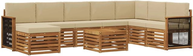 vidaXL Sofagarnitur aus Massivholz Akazie in Natur-Beige mit Latten-Design und Armlehnen - Bild 1
