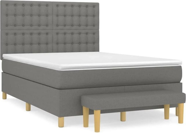 vidaXL Boxspringbett mit Matratze Hybrid-Design in Dunkelgrau, B/T/H: 140 x 200 x 128 cm - Bild 1