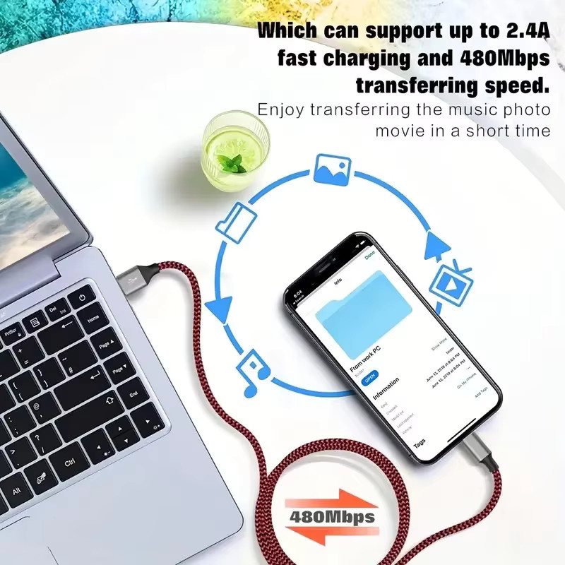 LAIHONEN USB-A auf Lightning Ladekabel MFi-zertifiziert, geflochtenes Nylon, Schwarz - Bild 5