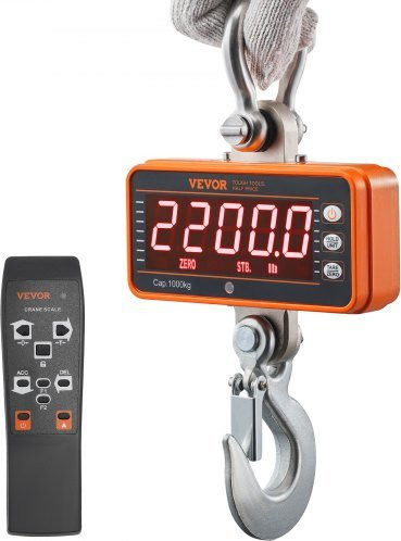 VEVOR Digitale Kranwaage bis 1000 kg mit Fernbedienung und LED-Display, Industrielle Hängewaage in Orange - Bild 1