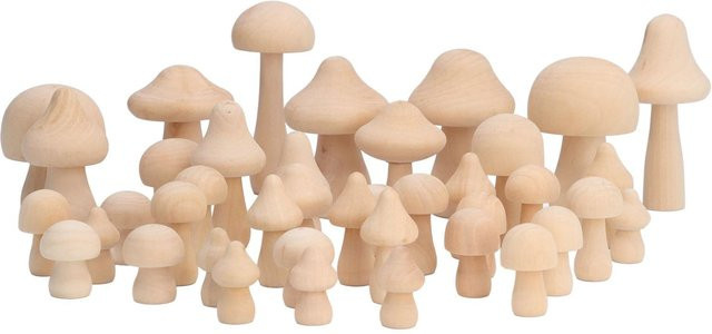 40 Stück unlackierte Naturholz-Pilze von CosyHome in Braun und Beige zur DIY-Dekoration aus Schima Superba - Bild 1