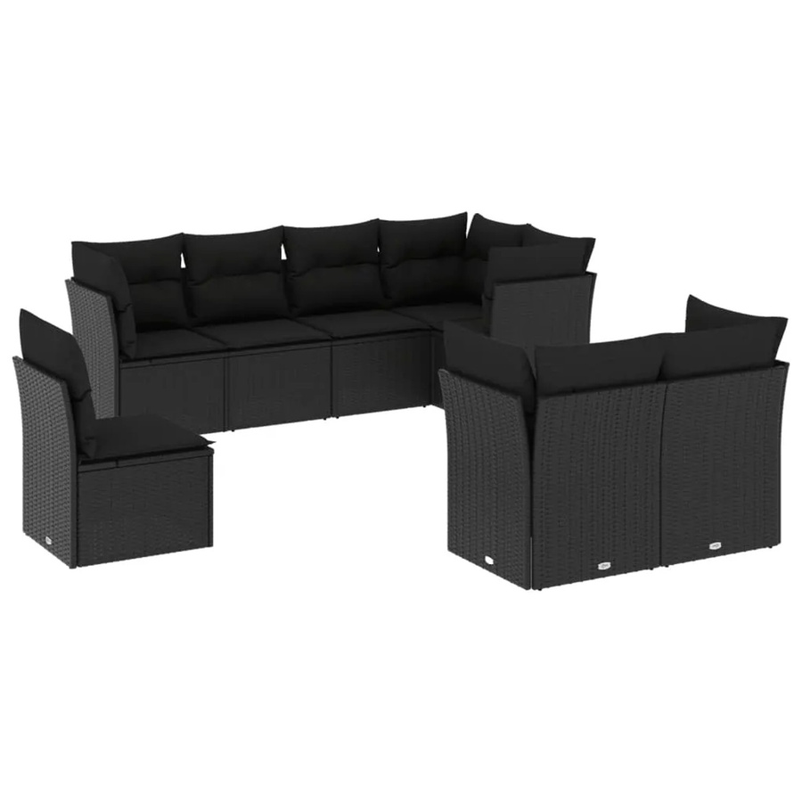 vidaXL 8-tlg Garten-Sofagarnitur in U-Form aus Polyrattan mit Kissen, Schwarz - Bild 2