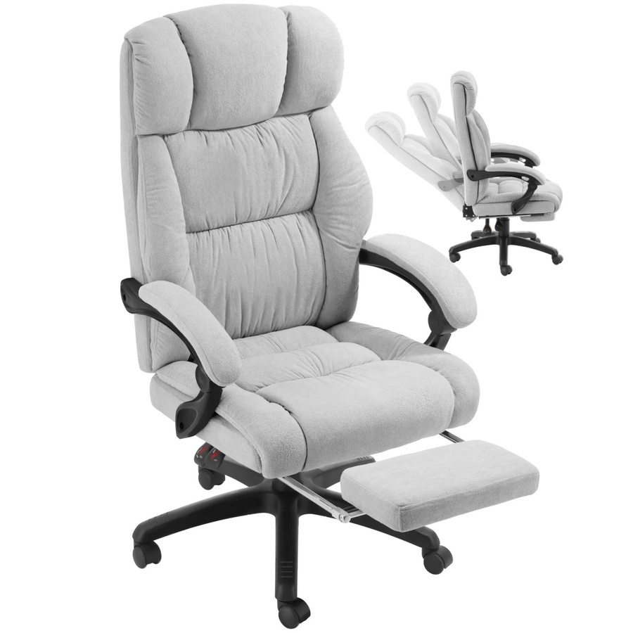 tectake Bürostuhl Jillien in Grau mit weichem Velours, ergonomische Form, verstellbare Rückenlehne und ausklappbare Fußstütze, B/T/H: 118 x 64 x 115 cm - Bild 2