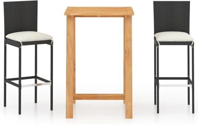 vidaXL 3-teiliges Gartenbar-Set mit Kissen in Schwarz und Weiß aus Holz, Stahl und Polyester - Bild 1