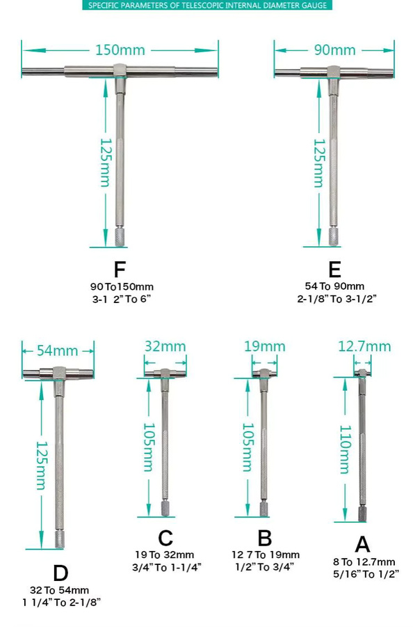 Präzisionsvernickeltes Bohrungsmessgerät mit quadratischem Kopf, verstellbares Mikrometer-Messwerkzeug, Farbe: Silber, Messbereich: 8–150 mm (5/16–6 Zoll) - Bild 1