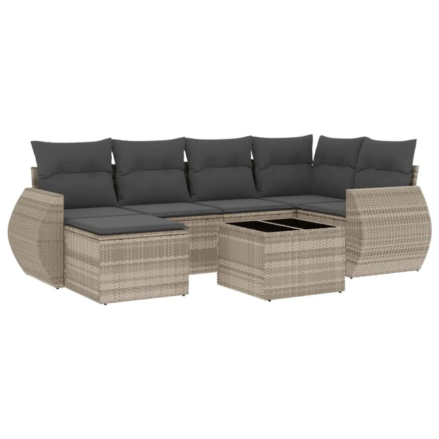 vidaXL 7-teilige Garten-Sofagarnitur aus Poly-Rattan mit Kissen in Hellgrau - Bild 2
