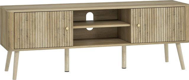 HOMCOM TV-Möbel in Eiche mit Kieferfüßen für Fernseher bis 65 Zoll, TV-Bank mit 2 Türen und 2 offenen Fächern für Wohnzimmer und Schlafzimmer - Bild 1