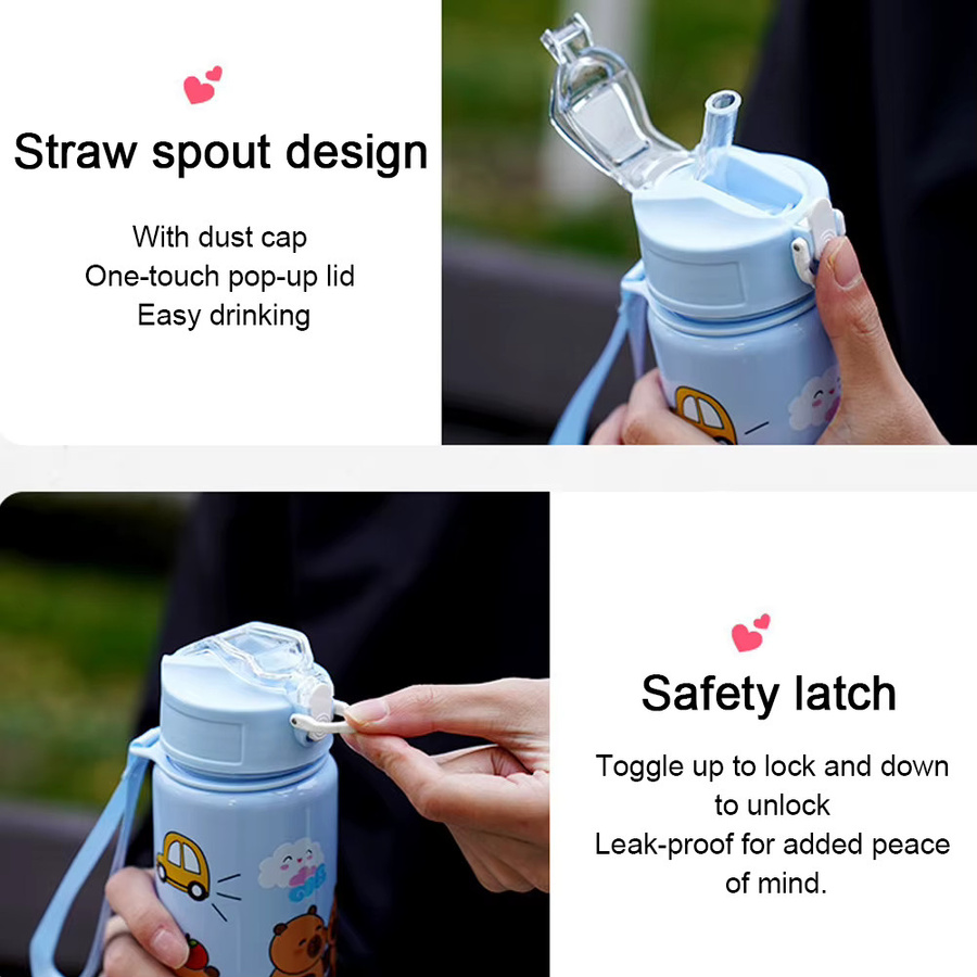 APWIKOGER Capybara Wasserbecher mit Strohhalm und Griff in Blau, 700 ml Sportwasserflasche für Kinder und Outdoor-Aktivitäten - Bild 5