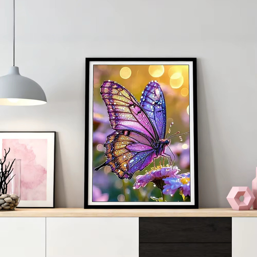 HUACAN Diamant-Mosaik Set Schmetterling und Blumen mit 5D Rundsteinen in Mehrfarbig, B/H: 30 x 20 cm - Bild 2