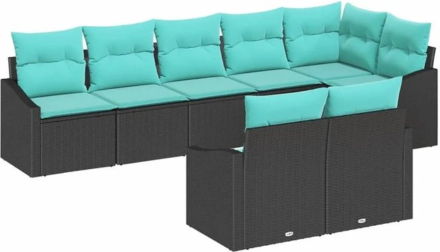 vidaXL Sofa Set aus Poly-Rattan in Schwarz, 8-teiliges L-Shape Lounge-Set mit UV-beständigen und wetterfesten Kissen - Bild 1