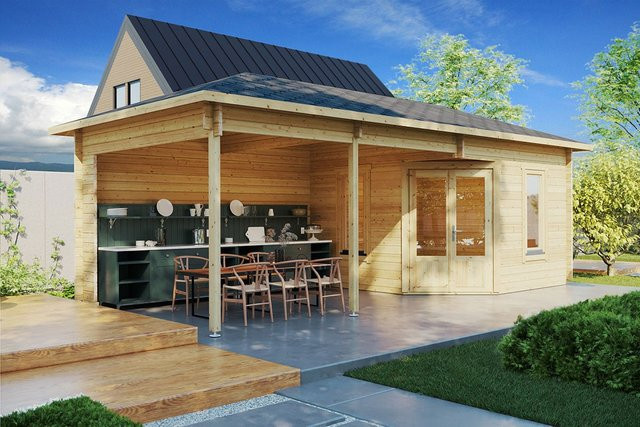 Modernes Gartenhaus Sophia aus Holz mit Vordach und Pultdach, Maße: 8 x 4 m - Bild 1
