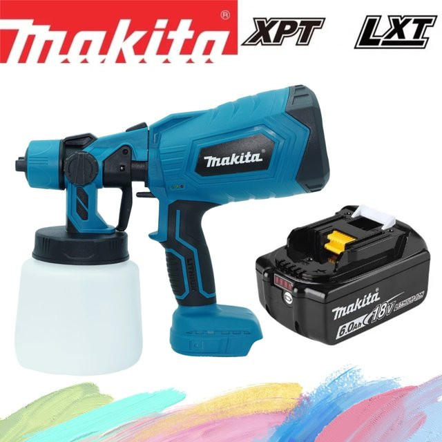 Makita Elektrische Farbspritzpistole Blau mit 1 l Behälter für 18V Akku als kabelloses Farbsprühgerät für Lackierarbeiten - Bild 1