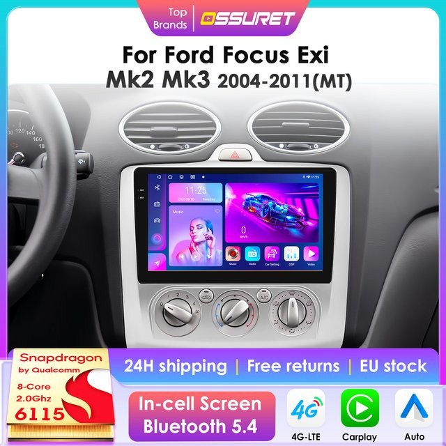 OSSURET Android 14 Auto Radio für Ford Focus 2 3 Mk2 Mk3 mit Snapdragon 8 Core, Multimedia Player mit Carplay, 4G, WiFi 6 und Bluetooth 5.4, Schwarz - Bild 1
