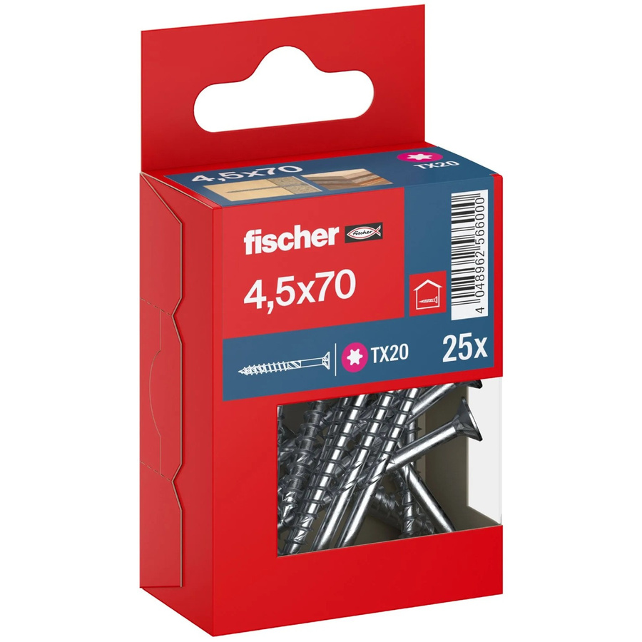 Fischer PowerFast II Senkkopf Teilgewinde Schraube aus Stahl, Torx, Farbe: Silber/Blau, Durchmesser: 4,5 mm, Länge: 70 mm, 25 Stück - Bild 2