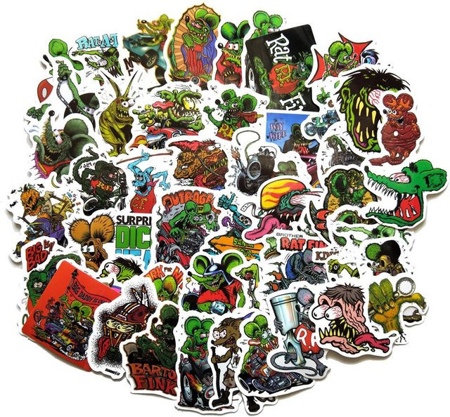 50 Stück Rat Fink Aufkleber Set von Binchi Outdoor Product in Multicolour für Koffer, Skateboard, Laptop und Auto - Bild 1