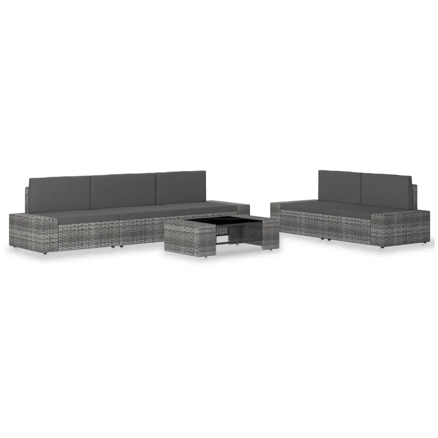 vidaXL 6-tlg Garten-Lounge-Set aus Poly Rattan in Grau mit Polsterkissen und Couchtisch - Bild 2
