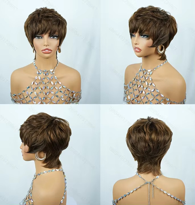 OYM HAIR Brasilianische Echthaar-Perücke, Schokoladenbraun, Bob, Damen - Bild 5