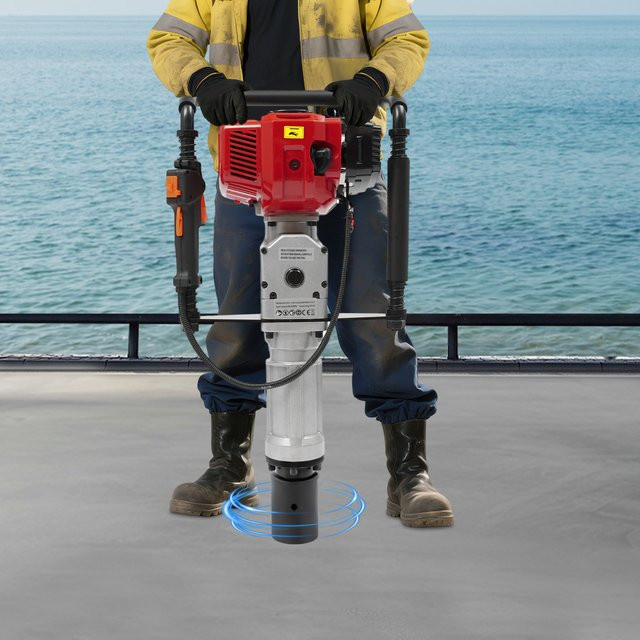 CNCEST Benzinbetriebener Pfahlrammer mit 1900W, 52cc Zweitakt Motor, luftgekühlt, Handstart, inklusive 2 Antriebsköpfen für Zaunpfähle in Schwarz-Rot-Grau - Bild 1