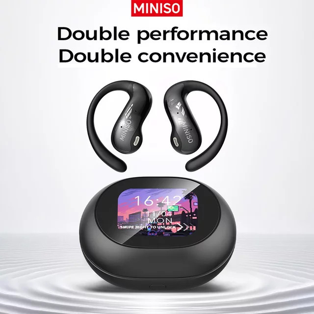 MINISO MS188 Bluetooth In-Ear Sport-Kopfhörer mit KI-Übersetzungsfunktion und HD-LED-Bildschirm in Schwarz - Bild 1