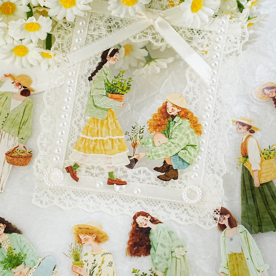 Etori Life Künstlerische Aufkleber mit Waldmotiv und Gartenmädchen in Grün und Multicolour für DIY-Collagen an Laptop, Handyhülle und Koffer - Bild 2