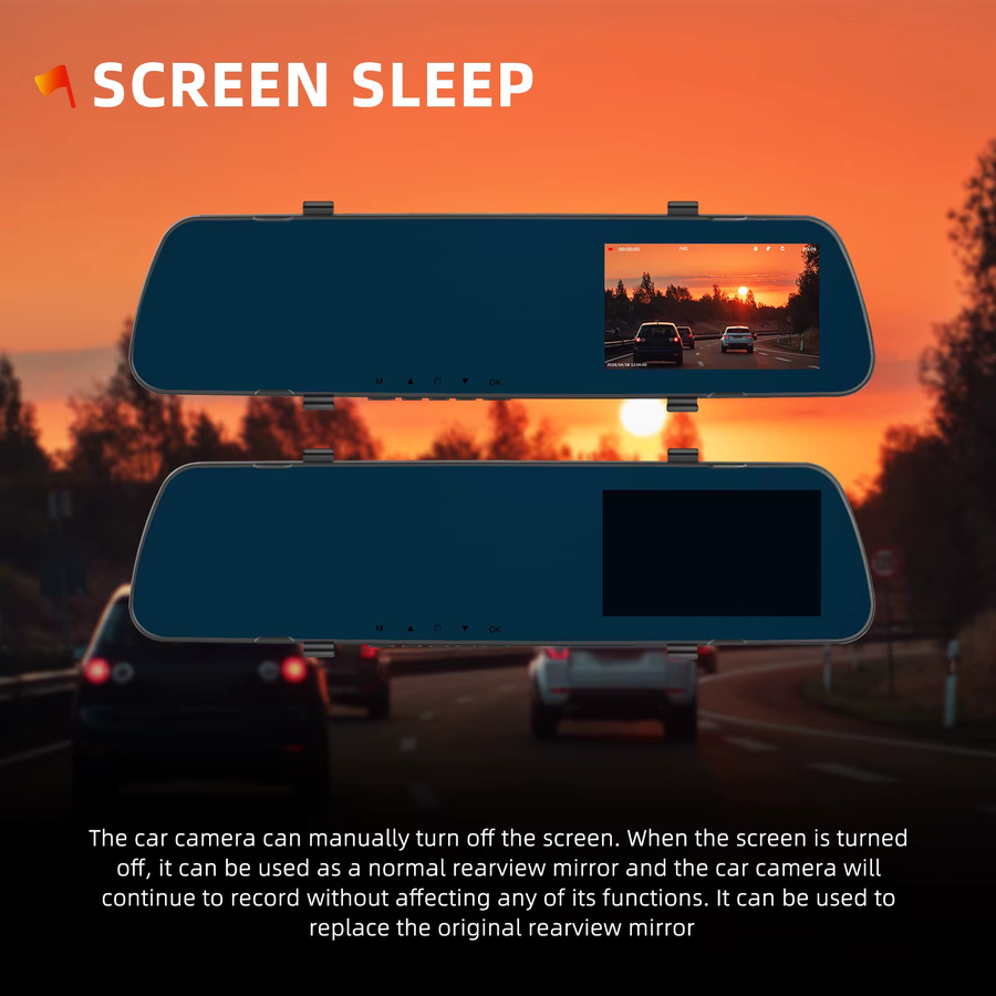 Podofo Dual-Lens Auto-Rückspiegelrekorder mit 4,0 Zoll LCD-Bildschirm, 1080P Full HD, Bewegungserkennung und Rückfahrkamera in Schwarz - Bild 4