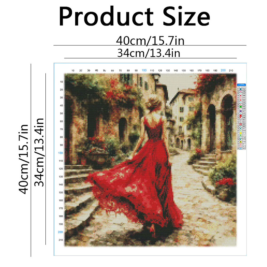 HUACAN Kreuzstich-Set Porträt Damen in Rot auf bedruckter Leinwand für dein Hobby und deine Wanddekoration - Bild 2