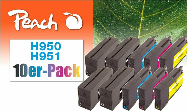 Peach HP 950 Druckerpatronen Set für HP OfficeJet Pro 8610 e-All-in-One, 10 Stück (2x Schwarz, 1x Schwarz, Cyan, Magenta, Gelb), wiederaufbereitet - Bild 1