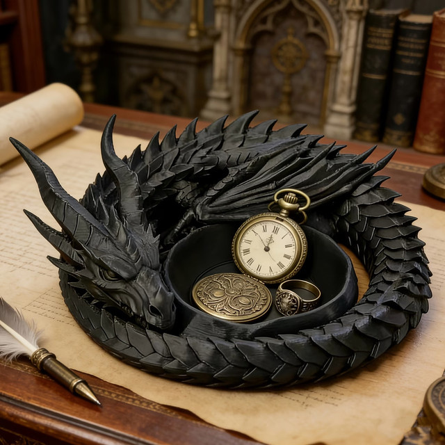 Black Dragon Multifunktionales Desktop-Aufbewahrungstablett aus Resin in Schwarz - Bild 1