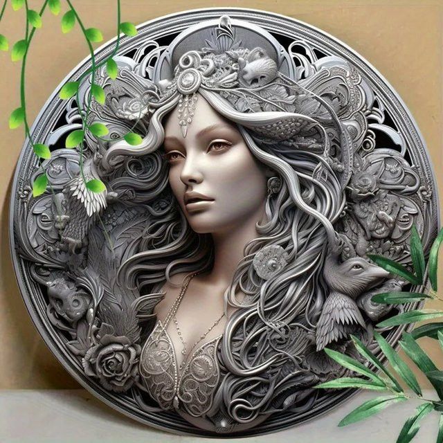 Runde Wanddekoration aus Aluminium mit Göttinnen-Design von Potdemiel, Durchmesser: 20 cm - Bild 1