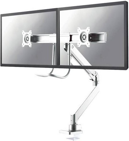 Neomounts NM-D775DXWHITE 2fach Monitor-Tischhalterung in Weiß und Silber für 10 bis 32 Zoll Monitore mit 75x75 mm VESA-Standard und Schwenkfunktion - Bild 1