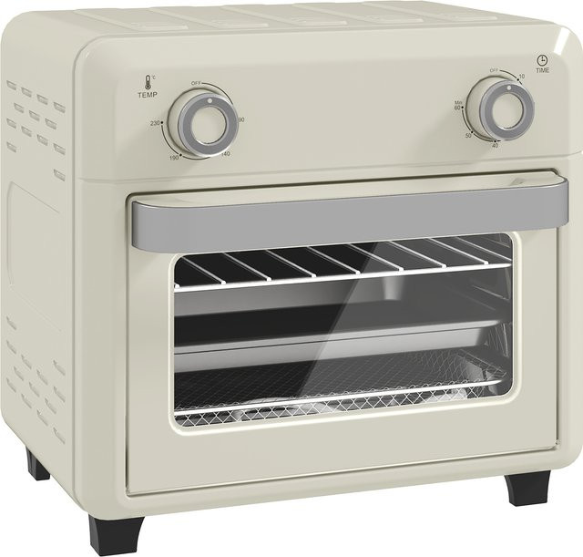 HOMCOM Minibackofen mit Umluft und Heißluftfritteuse 10L in Edelstahl, 1000W, mit Touch-Screen, Timer und Innenbeleuchtung, Silber/Weiß - Bild 1