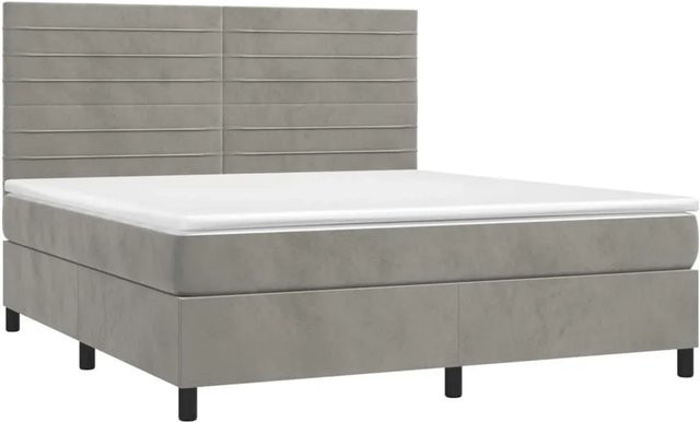 vidaXL Boxspringbett mit Matratze in Hellgrau, Hybridbett mit LED-Unterbettbeleuchtung und USB-Anschluss, Samt, B/T: 180 x 200 cm - Bild 1