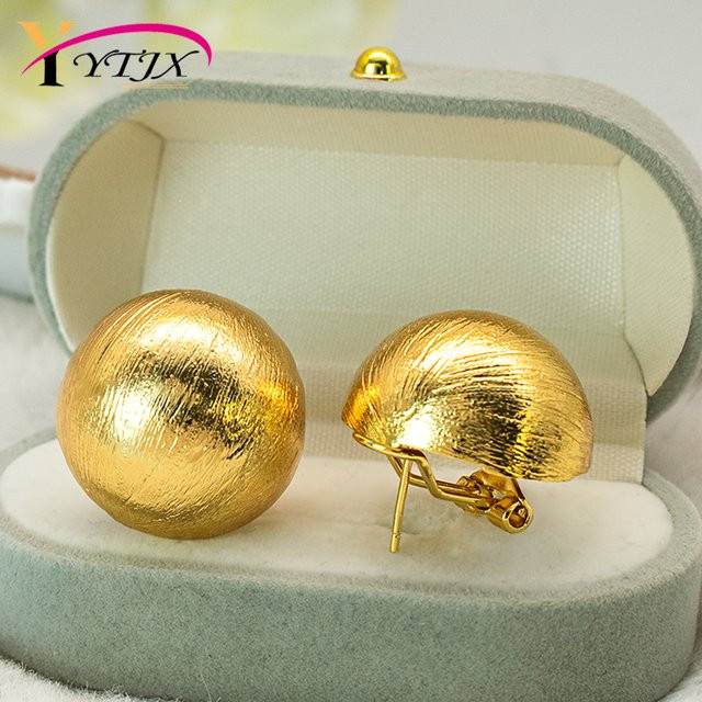 YTJX Damenohrringe, 18 Karat vergoldet, Gold, Retro-Rund, gebürstet - Bild 1