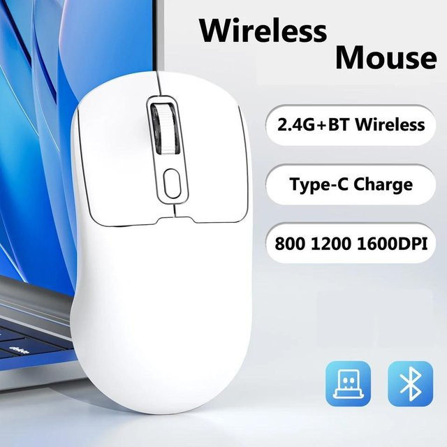 Kebidumei Ergonomische Gaming-Maus mit Bluetooth 5.4 und 2.4G Dual-Modus, 1600 DPI, wiederaufladbar und leise, Weiß - Bild 1