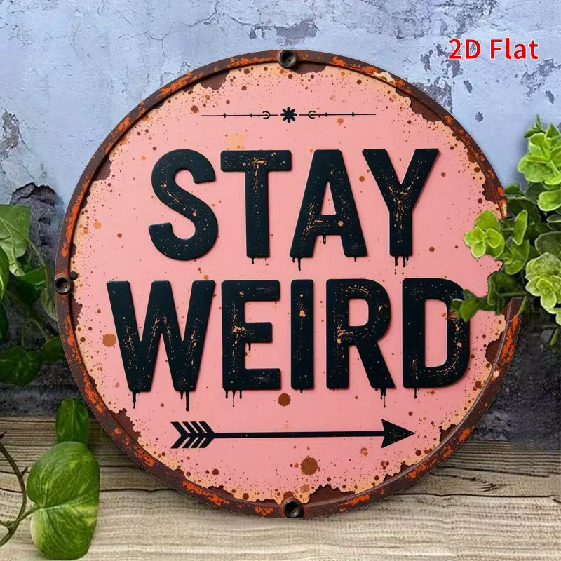 Potdemiel Stay Weird Rundes Metallschild in Pink mit Vintage Design, Durchmesser: 20 cm - Bild 4