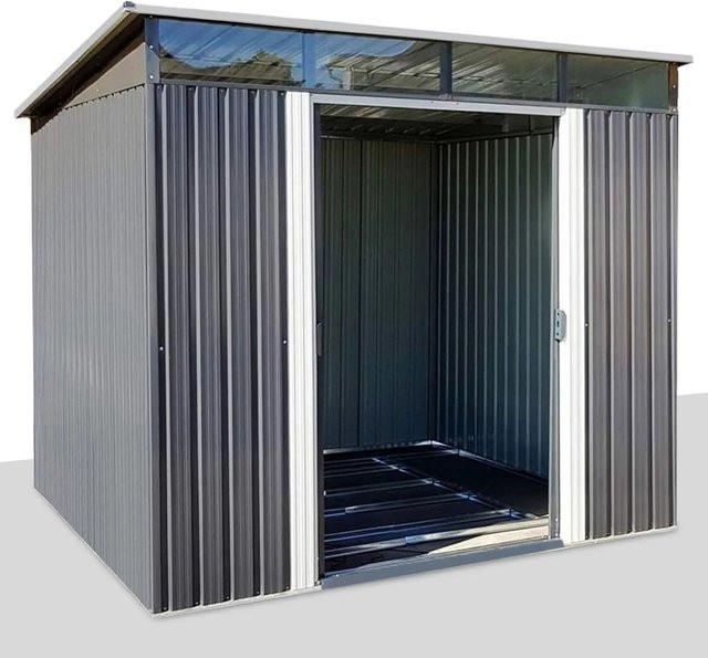Osoltus Metall Gerätehaus mit Pultdach und Schiebetür in Anthrazit, Geräteschuppen aus verzinktem Stahl mit Fenster, B/T: 238 x 238 cm - Bild 1