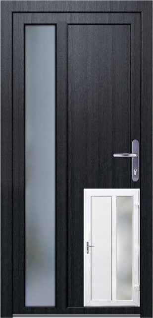 Panto Nebeneingangstür K511 DIN R mit Glaseinsatz, modern, weiß innen und anthrazit außen, B: 98 cm, H: 198 cm - Bild 1