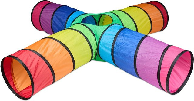 Relaxdays Spieltunnel aus Polyester und Stahldraht in Bunt mit 4 Röhren, B/H/T: 232 x 232 x 46 cm - Bild 1