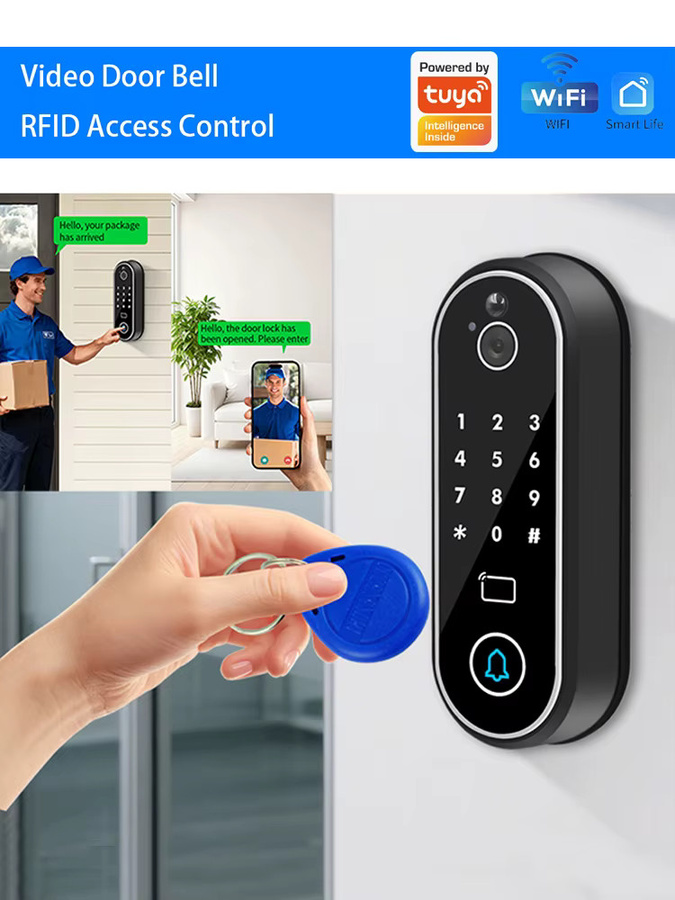 LUCKING DOOR WLAN Video-Gegensprechanlage mit Bewegungserkennung und Tuya App Unterstützung, Türöffnung per Fernbedienung, RFID-Karte oder NFC in Schwarz - Bild 6